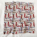 Classic chain and belt print silk-like square scarf in red and blue geometric pattern - 50*50CM / Chain Belt Retro Geometric Style (FX-16)