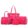 Magenta 6-piece nylon handbag set featuring tote, crossbody and matching accessories - Rose Red