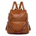 Brown crocodile texture anti-theft backpack with stylish colorful woven shoulder strap - Brown
