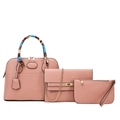 Pink 3-in-1 lychee grain leather handbag set with shell bag and chain strap pouch - Multi-piece Set / Pink