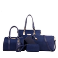 Dark blue 6-piece nylon tote set including shoulder bag, wallet and cosmetic pouches - Blue