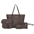 Braunes 4-teiliges Shopper-Set mit goldenem Print inklusive Umhängetasche und Etui - Kaffeebraun