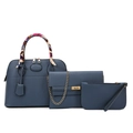 Three-piece women's blue-gray lychee pattern tote bag set with metal chain strap - Multi-piece Set / Blue