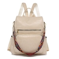 Cream white anti-theft PU leather backpack with crocodile pattern and ethnic strap - Off White