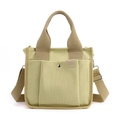 Borsa tote verde in tela con tasche multiple e tracolla regolabile dal design casual - Cachi