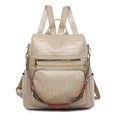 Beige faux crocodile skin anti-theft backpack with a colorful woven shoulder strap - Khaki