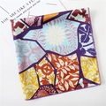 Silk feel square scarf with colorful floral mosaic pattern and purple stitched edges - 50*50CM / Multicolor Patchwork Floral Mosaic Style (FX-25)