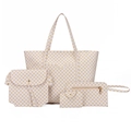4-teiliges Taschen-Set in Weiß mit goldenem Geometrie-Muster inkl. Shopper und Tasche - Weiß
