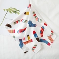White silk-feel square scarf featuring colorful patterned socks print and fine edging - 50*50CM / Fun Colorful Socks Illustration Style (FX-31)