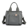 Borsa tote in tela grigia con tasca frontale a scatto e tracolla regolabile rimovibile - grigio scuro