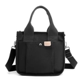 Borsa a mano in tela nera di grande capacità con tasche multiple e tracolla regolabile - Nero