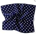 Navy blue silk square scarf with classic white polka dots and premium satin finish - 50cm x 50cm / Navy Blue Polka Dots