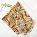 Yellow silk square scarf featuring retro chain and belt buckle print on white fabric - 50*50CM / Bright Yellow Vintage Chain Belt Style (FFX-15)