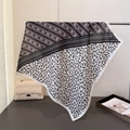 Detail of herringbone linen-feel square scarf hanging with elegant drape and leaf pattern - 68*68cm / Black Brown (FR174-1)