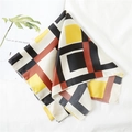 Silk-like geometric plaid square scarf in yellow, black and brick red pattern - 50*50CM / Yellow Black Color Block Geometric Grid Style (FX-32)