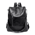 Chic black PU leather backpack for women with vertical zipper and silver hardware - Black
