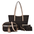 Ensemble 4 pièces de sacs à main à carreaux avec sac bandoulière élégant en noir et beige - Noir