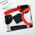 Square silk scarf with red, black and white geometric pattern in a folded view - 50*50CM / Red Black White Modern Contrast Geometric Style (FX-34)