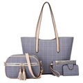 Set borse 4 pezzi grigio a quadri con tote, borsa a tracolla, pochette e porta carte - Blu