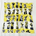 Foulard quadrato in seta con stampa retrò e strisce gialle su sfondo bianco - Strisce Gialle Ritratto Cartoon (FX-55)