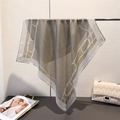 Minimalist grey silk scarf with white rope pattern elegantly draped on a metal bar - 68cmx68cm / Gray