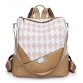 Zaino da donna bicolore beige e marrone in ecopelle con motivo trapuntato a rombi elegante - Marrone