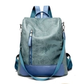 Women's two-tone fashion backpack in grey-blue and royal blue textured PU leather - Blue