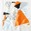 Square silk scarf with orange and blue geometric patterns and clover print - 50*50CM / Orange Black Patchwork Modern Geometric Print Style (FX-35)