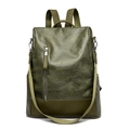Olive green faux leather backpack with contrast zippers and adjustable straps - Green