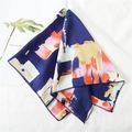 Abstract oil painting style silk scarf with vibrant blue and orange silk satin texture - 50*50CM / Abstract Art Oil Painting Brushstroke Style (FX-28)