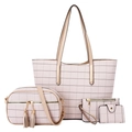Set borse a quadri rosa chiaro da 4 pezzi con borsa tote, tracolla, pochette e porta carte - Bianco