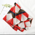 Red geometric silk neck scarf with black and white patterns and fine stitched edges - 50*50CM / Red Black Geometric Ray Triangle Composition Style (FX-27)