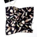 50x50cm square silk scarf featuring colorful feather patterns on a black background - 50cm x 50cm / Black Feather
