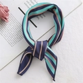 Navy blue and orange striped satin neck scarf with a silky finish for women - 50cm x 50cm / Tricolor Stripe (FX-86)