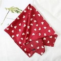 Elegant red square silk scarf with white heart pattern and smooth texture finish - 50*50CM / Red Base White Heart Print Style (FX-11)