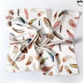 Silk satin square scarf with colorful feather print on a bright white background - 50cm x 50cm / White Feather