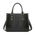 Classic black crocodile pattern handbag with gold hardware and detachable shoulder strap - Top Handle Bag / Black