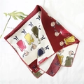 Deep red and cream square silk scarf featuring artistic vintage girl pattern illustrations - 50cm x 50cm / Red White Cartoon Girl (FX-53)