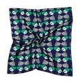 Navy blue silk satin square scarf featuring repeating cartoon girl illustrations - 50cm x 50cm / Navy Cartoon Girl