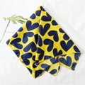 Yellow satin square scarf featuring navy blue heart patterns and silk glossy finish - 50*50CM / Bright Yellow Base Navy Heart Style (FX-13)