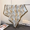 Elegante sciarpa in cotone e lino crema con motivo paisley e bordo marrone scuro - 68*68cm / Bianco (FR189-1)