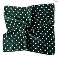 Deep green silk-like square scarf with white polka dot pattern for women and professional use - 50cm x 50cm / Dark Green with Polka Dots