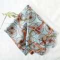 Light blue square scarf featuring vintage carriage wheel and chain patterns - 50*50CM / Light Blue Vintage Carriage Chain Tassel Style (FX-19)