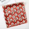 Chic red square neck scarf with vintage owl print pattern on a white background - 50*50CM / Red Vintage Cartoon Owl Print Style (FX-36)