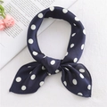 Polka dot silk square scarf in navy blue with white print tied in a bow - Polka Dot Navy (FX-2)