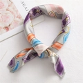 Elegant grey silk-feel square scarf with purple chain pattern and artistic geometric print - Strap Grey (FX-14)