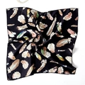 Silk square scarf featuring black base and colorful feather print with soft sheen finish - 50*50CM / Black Base Colorful Feather Print Style (FX-8)