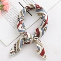 Elegant satin scarf with vintage belt and chain print in burgundy and sky blue colors - Chain Beige (FX-16)