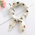 Cream satin scarf with retro floral print and silk-like texture in a stylish knotted tie - Butterfly Flower (FX-17)