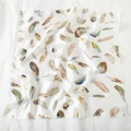 Elegant white square silk scarf featuring colorful feather print with a smooth satin finish - 50*50CM / White Base Colorful Feather Print Style (FX-6)
